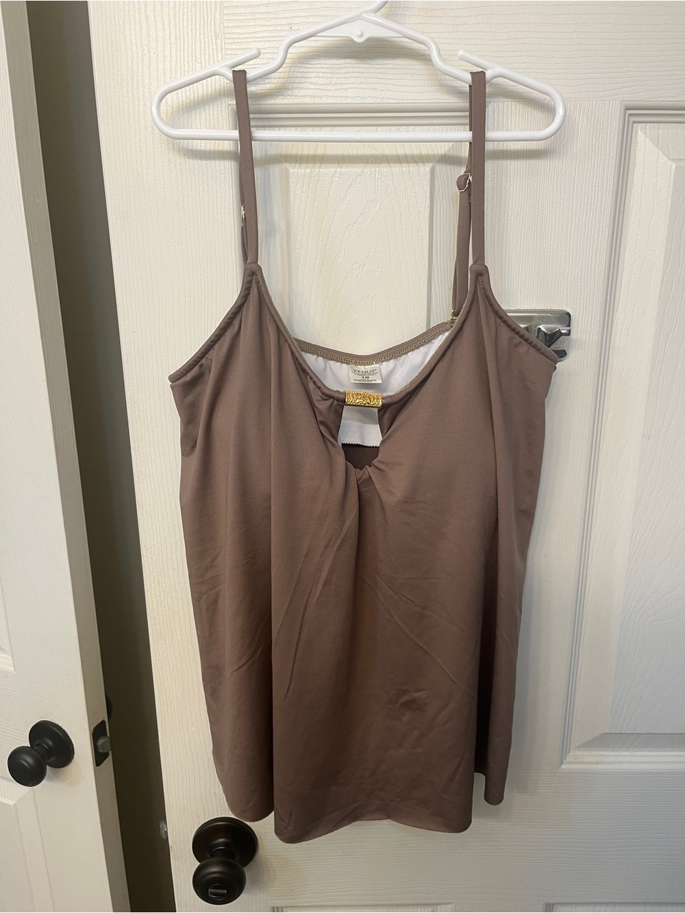 Venus Taupe Tankini swim top with Front gold Keyhole size 10